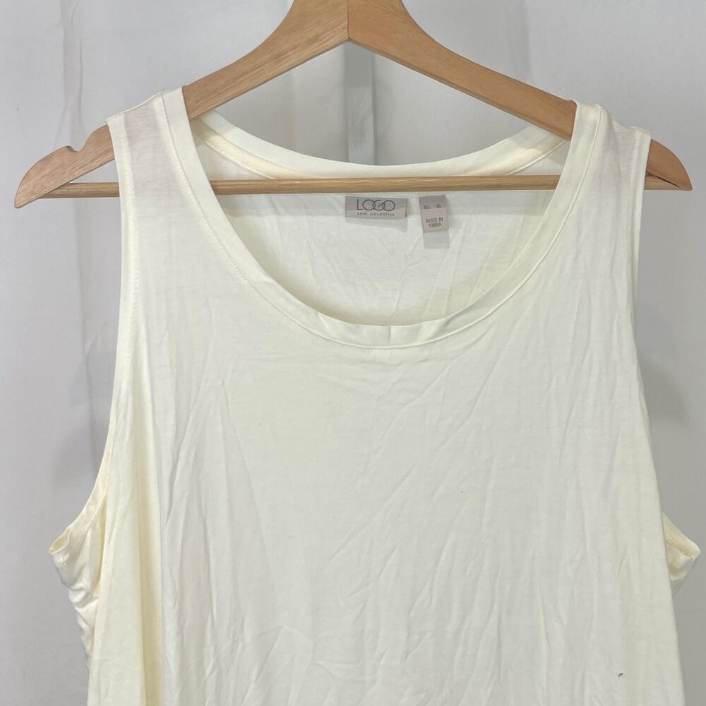 LOGO Lori Goldstein Long Solid Tunic Tank Embroidered Lace Hem A288010 Ivory XL - Picture 4 of 7